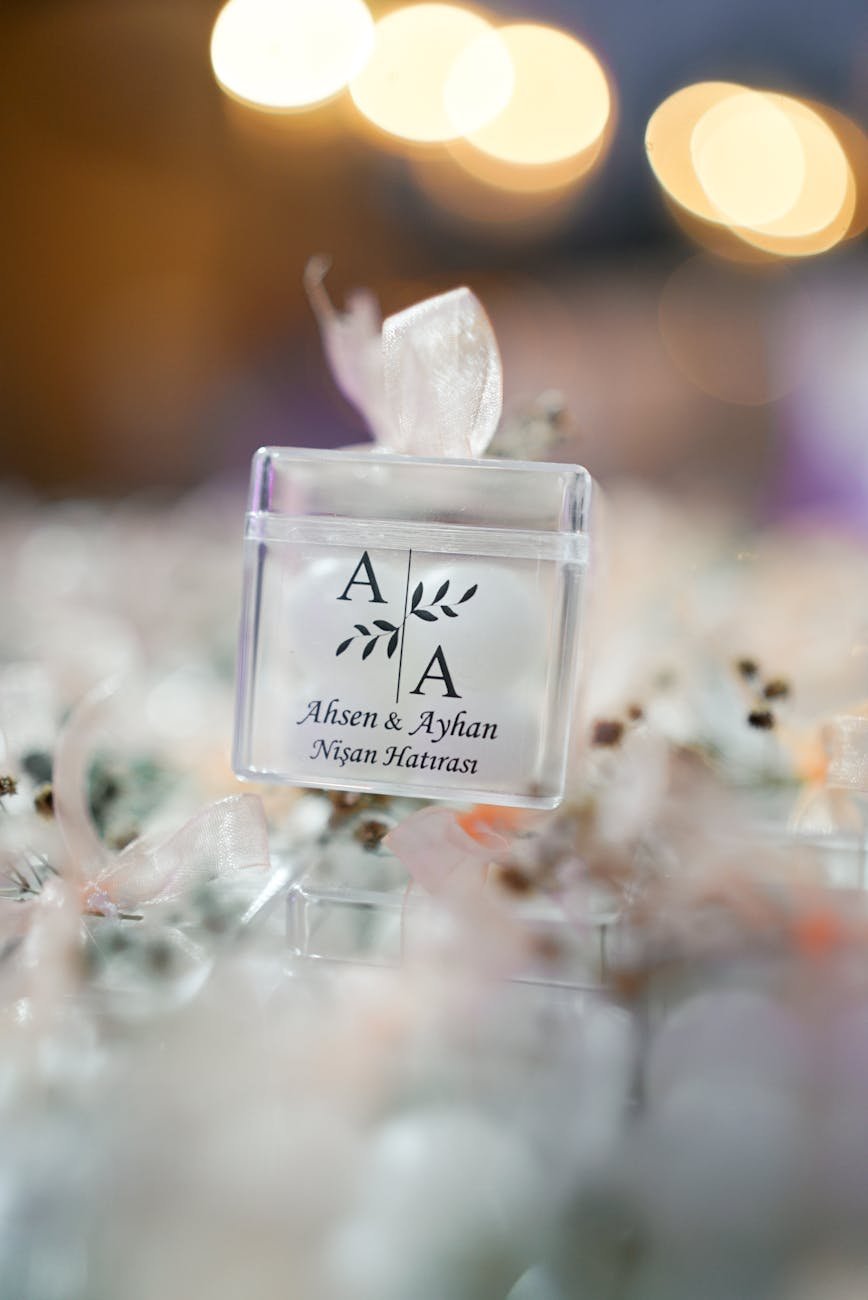 elegant wedding favor with soft bokeh background